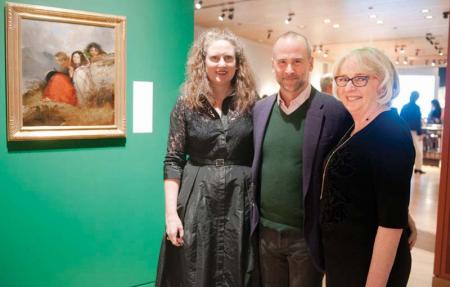 Grace Brady, left, executive director of Ireland’s Great Hunger Museum at Quinnipiac University, the artist Brian Tolle, and Curator Niamh O’Sullivan were among attendees at last month’s opening for the new exhibition, “In the Lion’s Den: Daniel Macdonald, Ireland and Empire.”